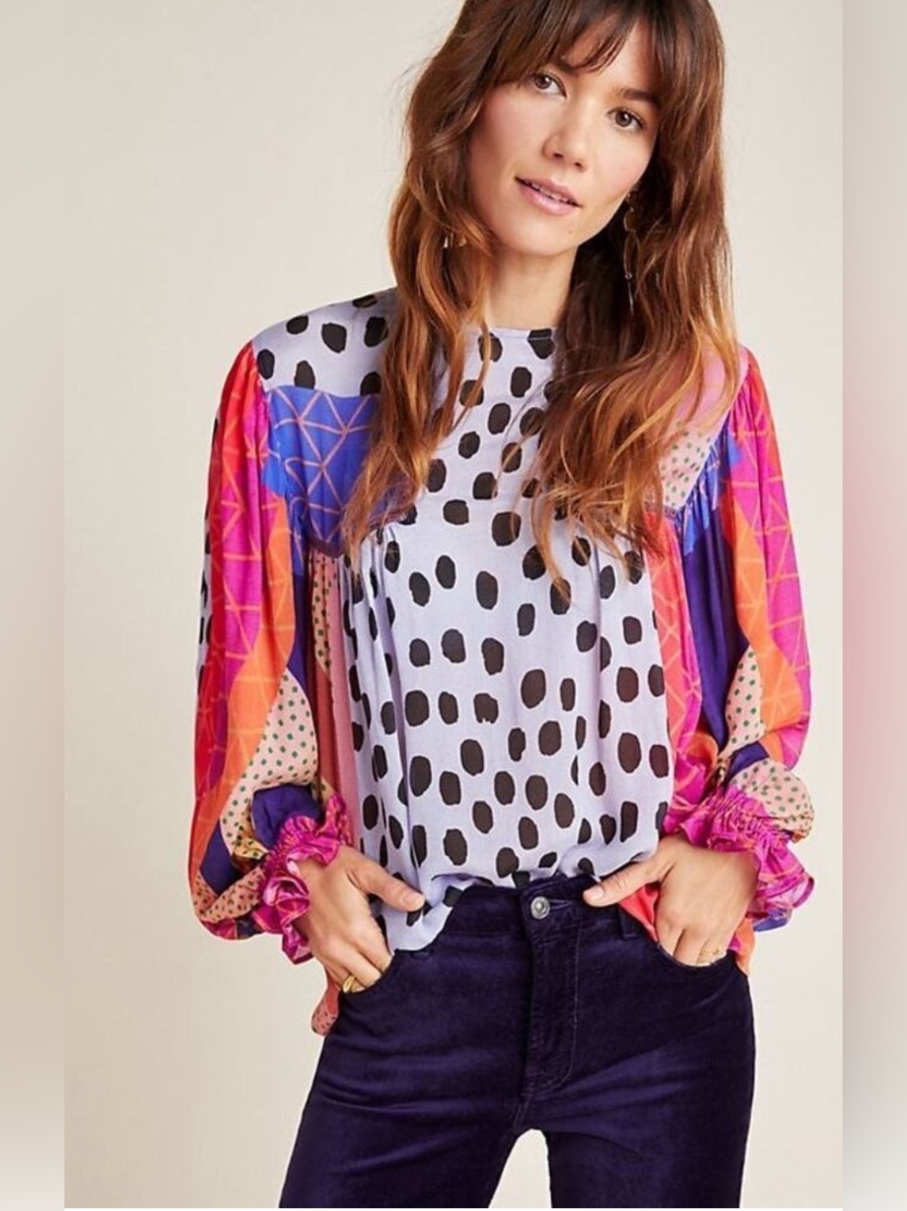 Anthropologie Blank London art to wear patchwork blouse, large